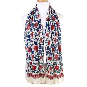 11.25"x59.5" Ginnie Johansen WHITE SILK FLORAL PRINT HANDROLLED SCARF WRAP (B46